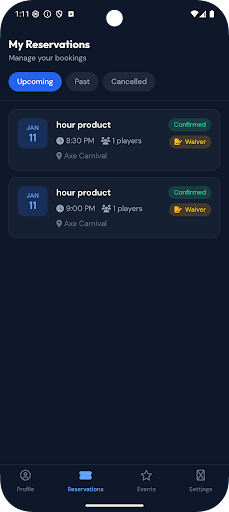 Sports Carnival app — Operator manifest screen showing daily reservations